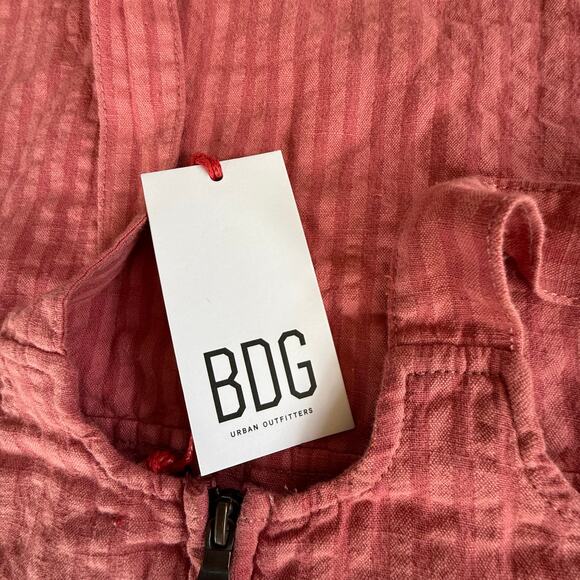BDG Urban Outfitters Sadie Linen Blend Shortalls Overall Shorts Pink Sz Sml Boho - Picture 9 of 15